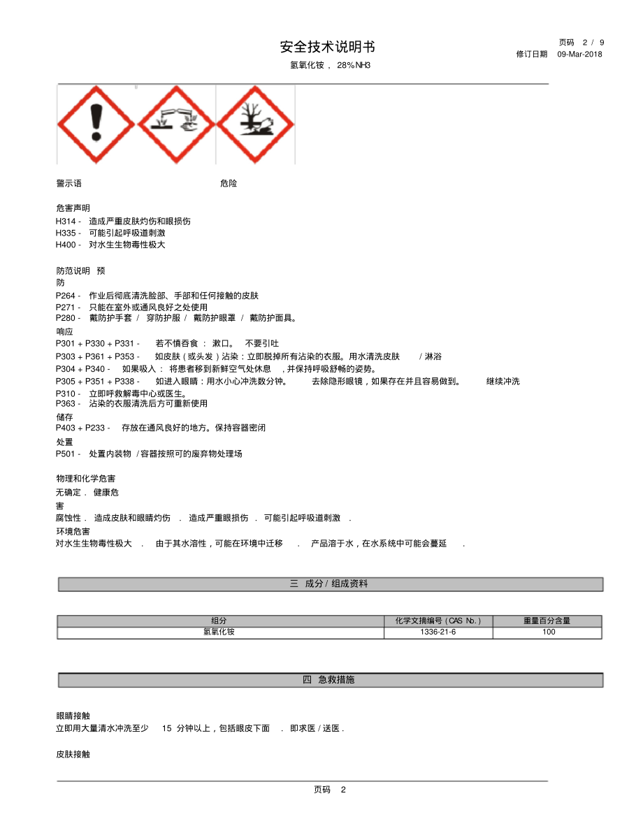氨溶液含氨10%化学品安全技术说明书.pdf_第2页
