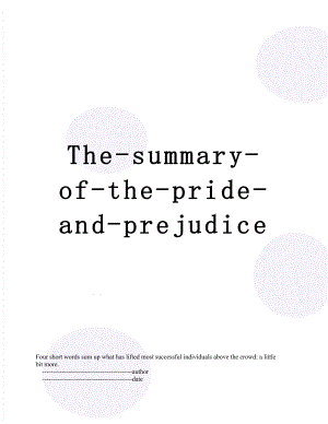 The-summary-of-the-pride-and-prejudice.doc