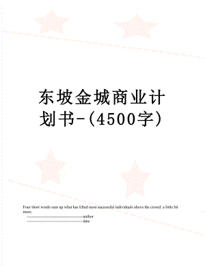 东坡金城商业计划书-(4500字).doc
