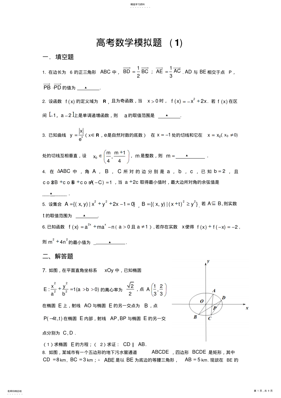 2022年高考数学模拟题 .pdf_第1页