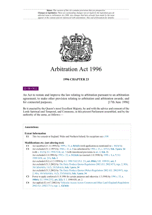 1996年仲裁法英文版ArbitrationAct1996.pdf