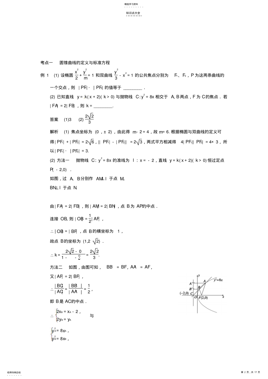 2022年高考数学二轮复习知识点总结椭圆双曲线抛物线 .pdf_第2页