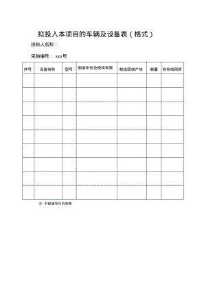 拟投入本项目的车辆及设备表(格式).pdf