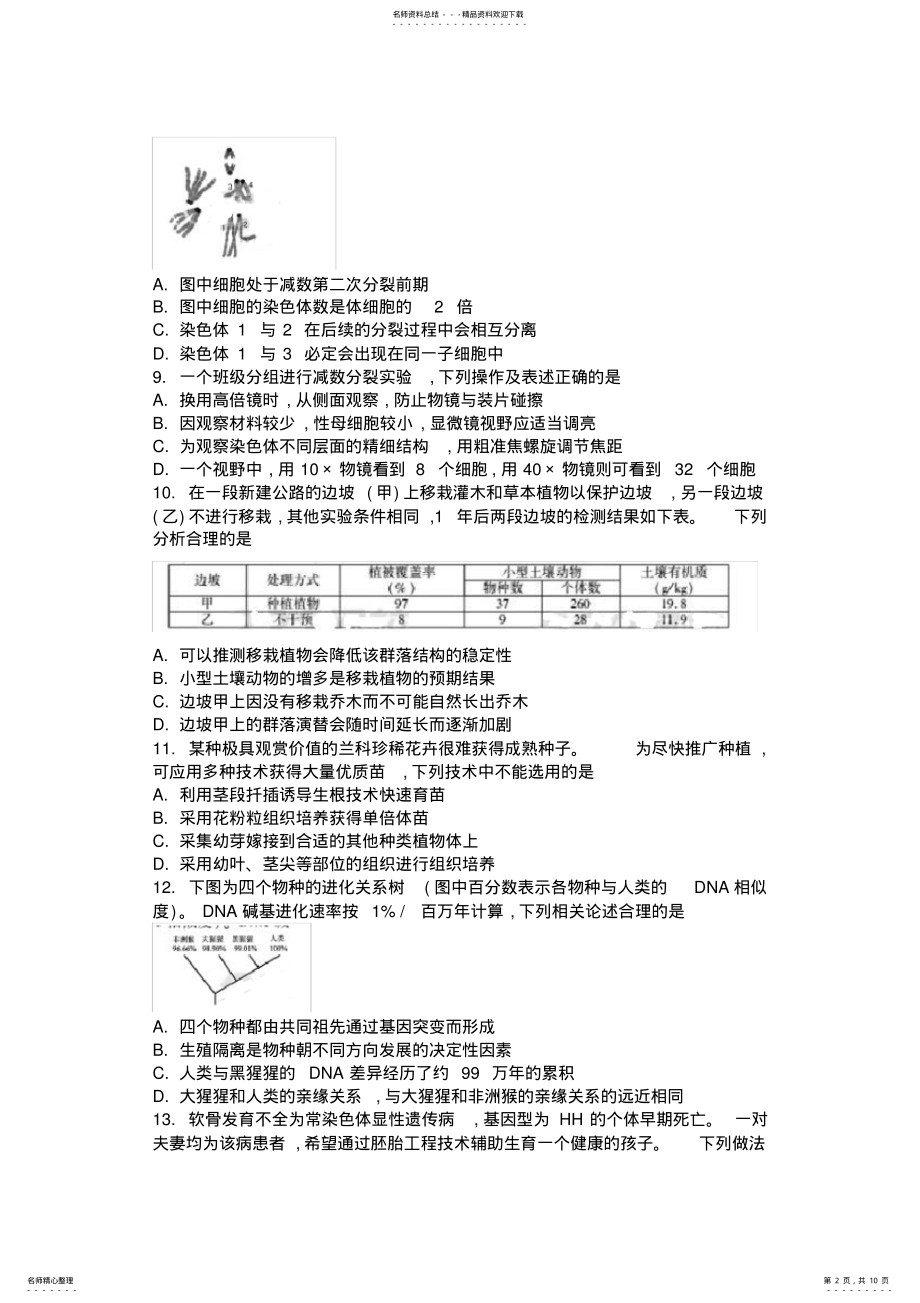 2022年2022年江苏高考生物试题 .pdf_第2页