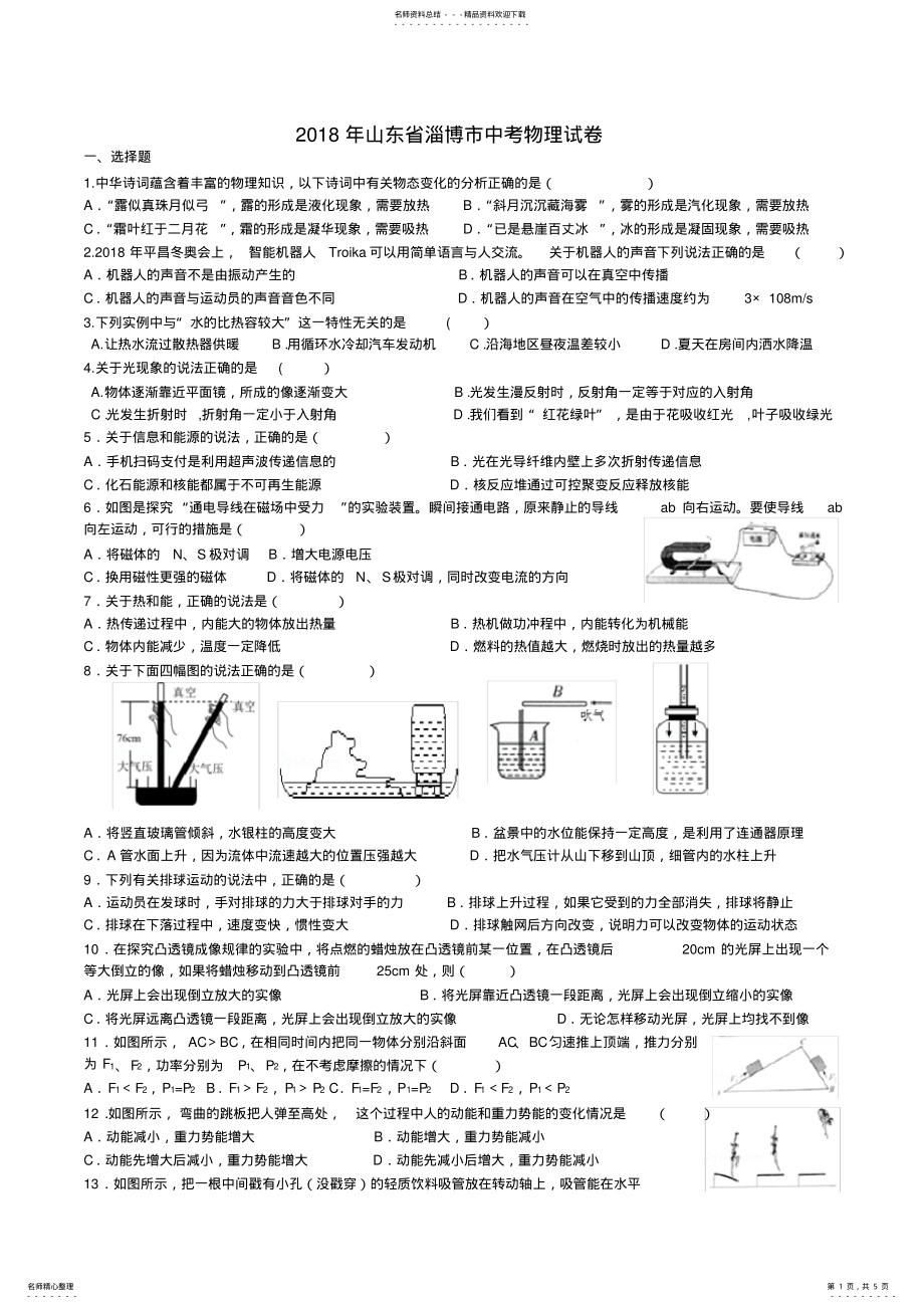 2022年淄博市中考物理试题及答案,推荐文档 .pdf_第1页