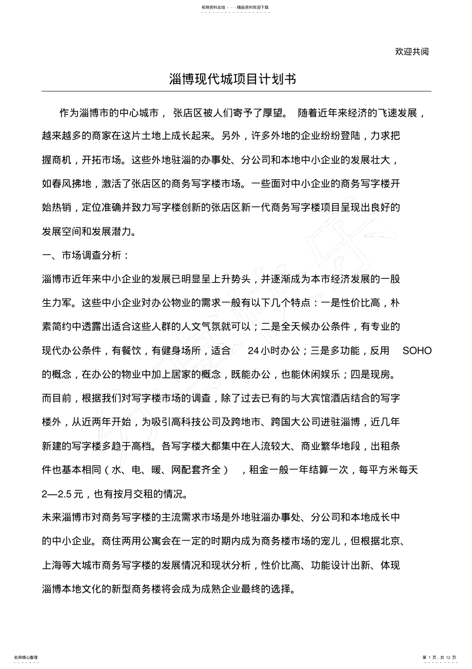 2022年淄博现代城项目计划书 2.pdf_第1页