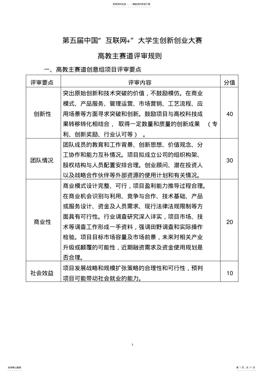 2022年第五届中国“互联网+”大学生创新创业大赛评审规则 .pdf_第1页