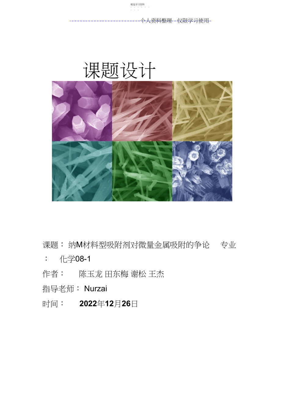 2022年纳米材料型吸附剂对微量金属吸附研究报告.docx_第1页