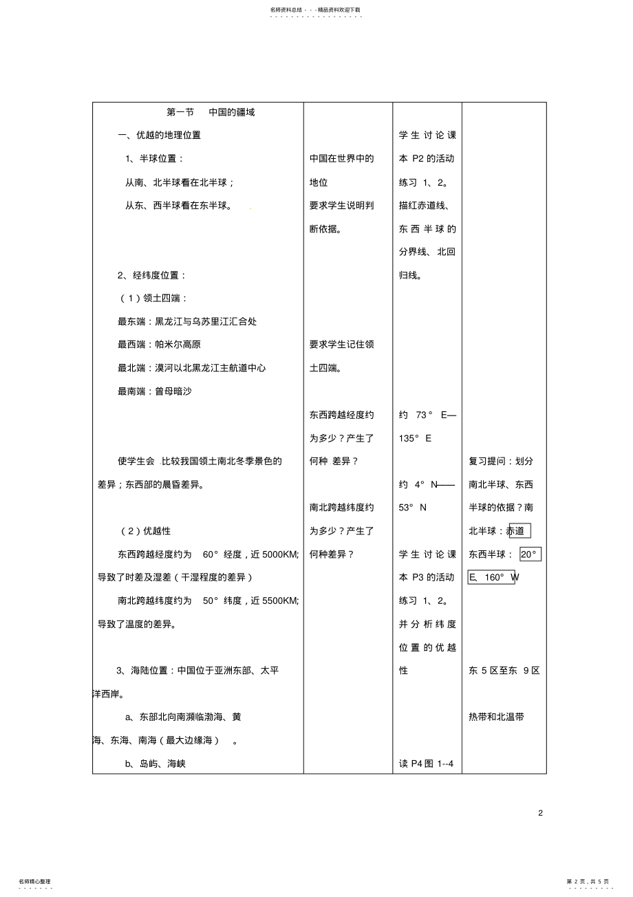 2022年八年级地理上册_中国的疆域教案湘教版 .pdf_第2页