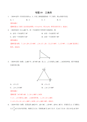 初中数学专题 专题09 三角形（第01期）2019年中考真题数学试题分项汇编（解析版）.docx