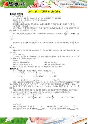 初中数学题库试题考试试卷 第十二讲 代数式和代数式的值.doc