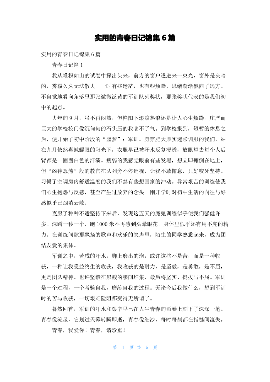 实用的青春日记锦集6篇.pdf_第1页