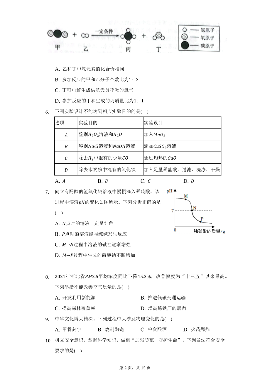 2022年河北省中考化学试题及答案解析.docx_第2页