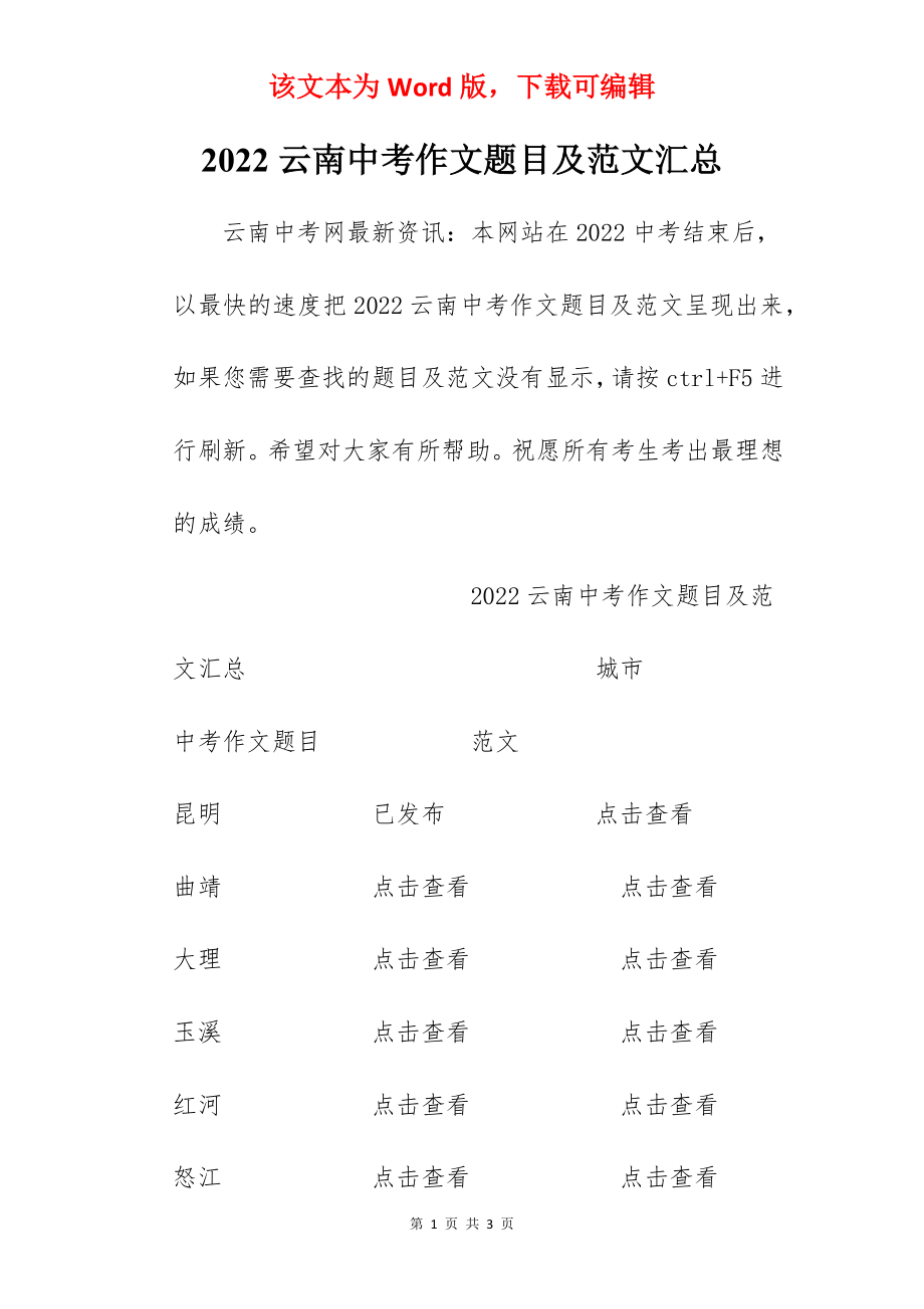 2022云南中考作文题目及范文汇总.docx_第1页
