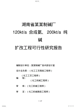 2022年湖南省某某制碱厂kta合成氨、kta纯碱 .pdf
