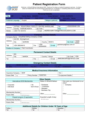 病例档案 Patient Registration Form英文版本.docx