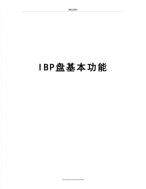 最新IBP盘基本功能.doc