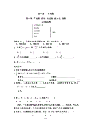 湘教版七年级上册数学复习资料(知识结构+练习题,无答案).doc