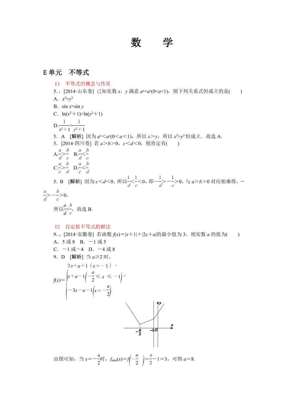 高考数学文科高考真题模拟新题分类汇编E单元不等式.docx_第1页