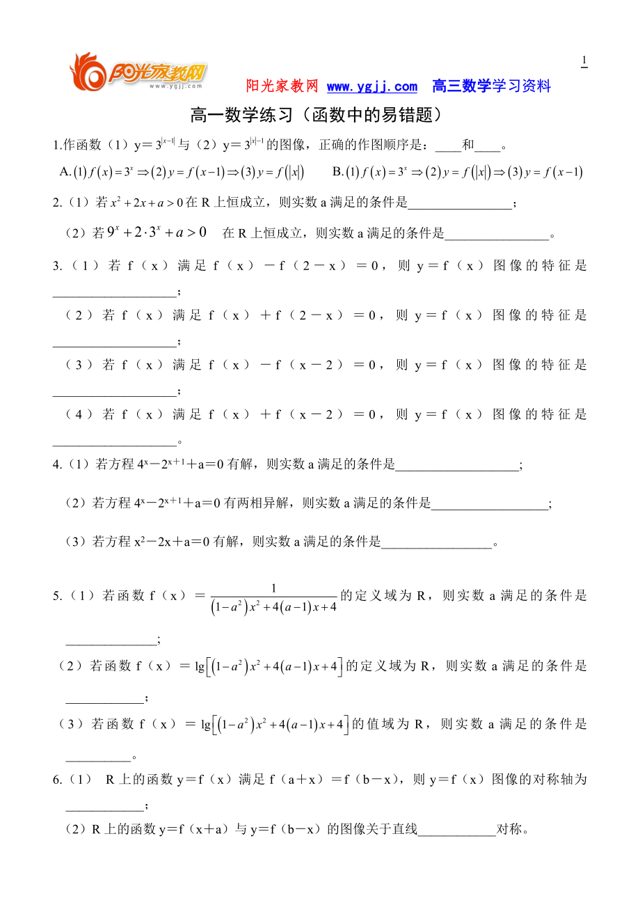 【强烈推荐】高一数学练习(函数易错题).doc_第1页