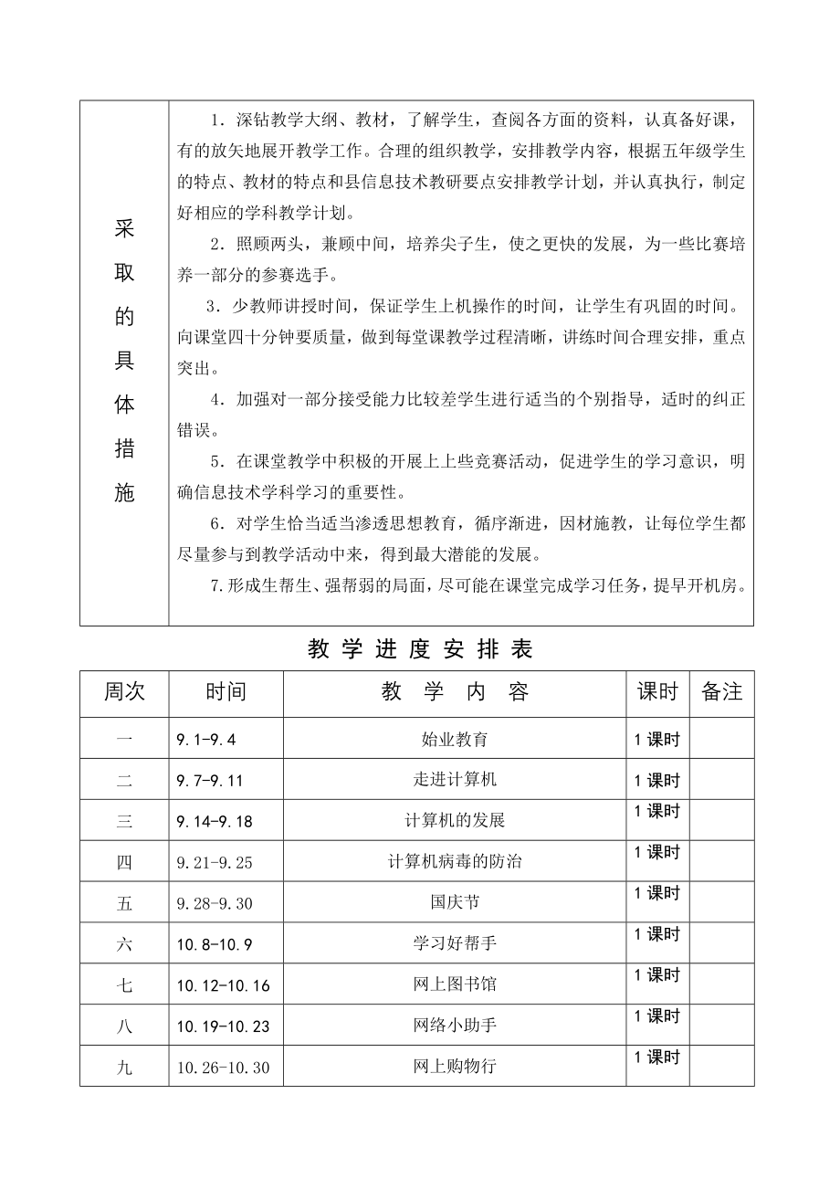 浙摄版新版小学信息技术六年级上教学计划表.doc_第2页
