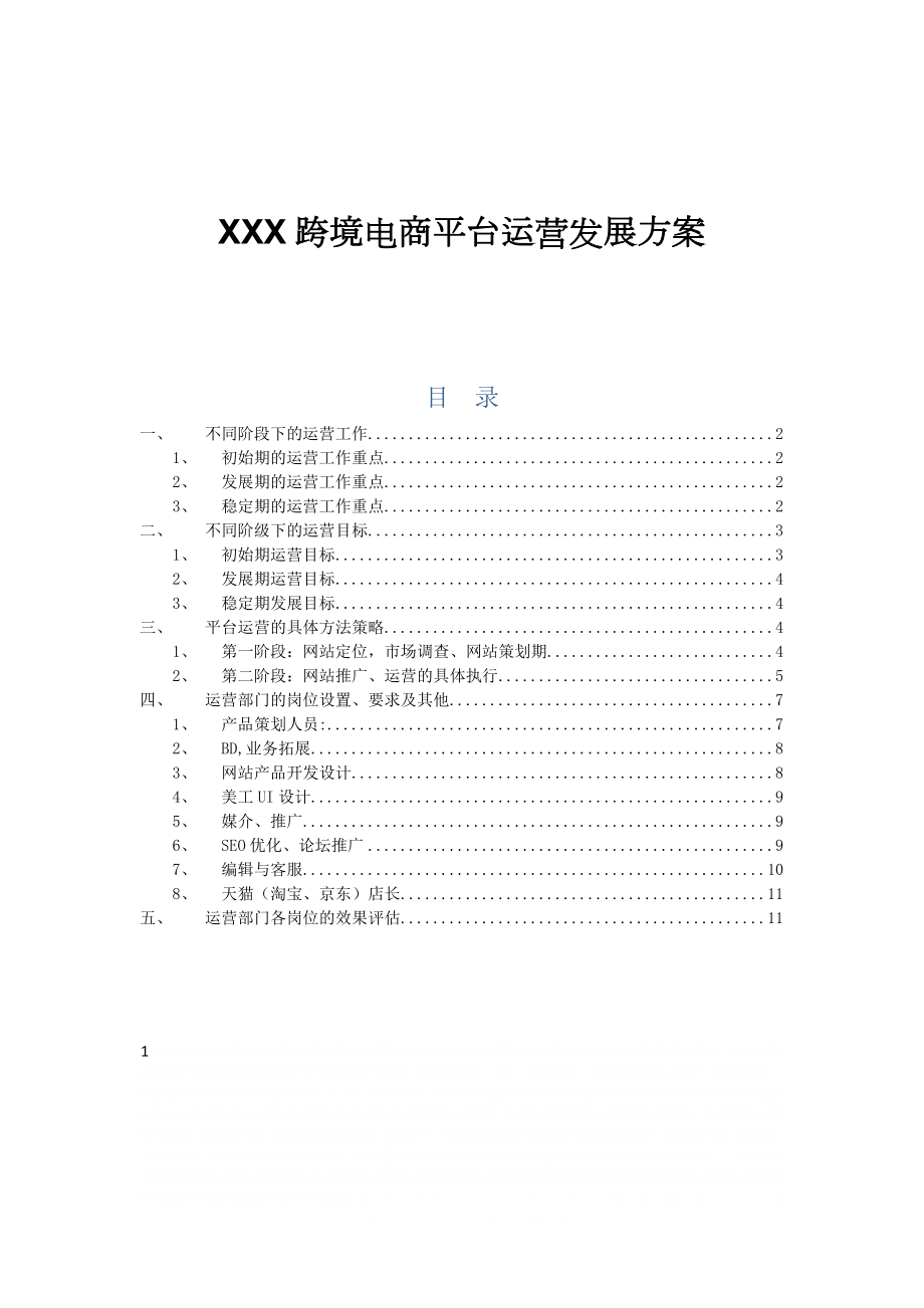XXX跨境电商平台运营发展方案.doc_第1页