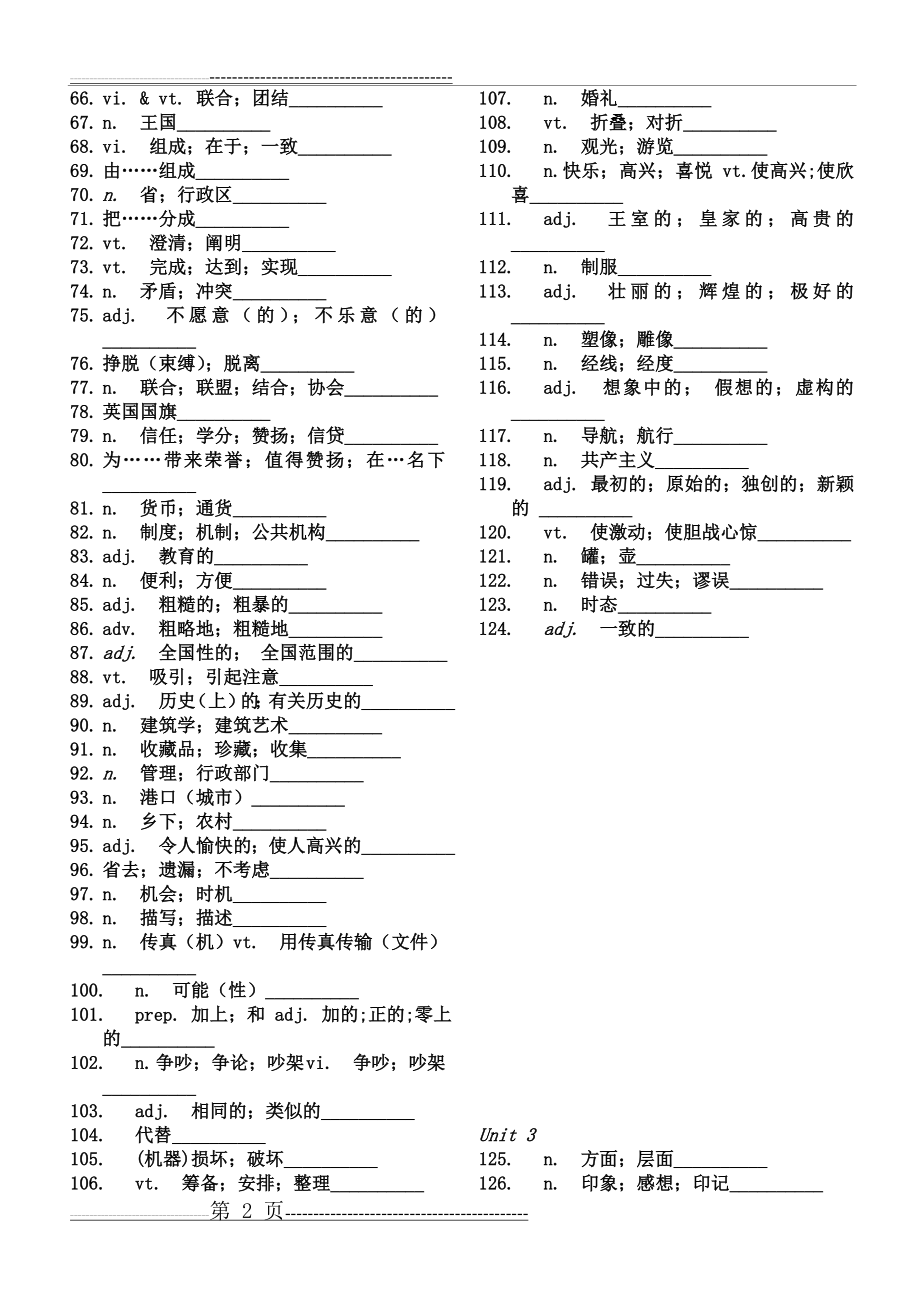 人教版高中英语必修5单词默写(只有汉语)(6页).doc_第2页