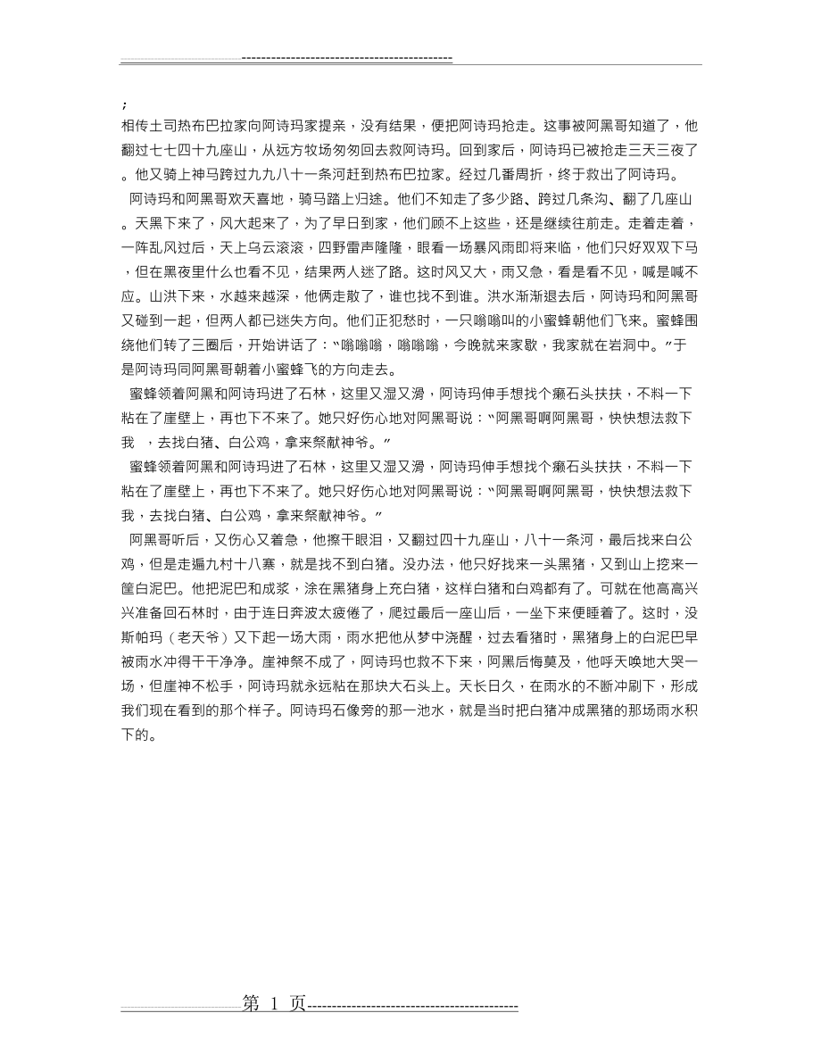 传说典故：阿诗玛的传说(1页).doc_第1页