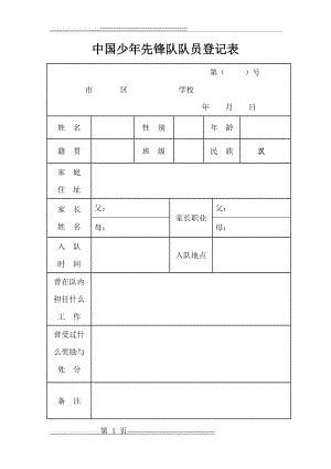 中国少年先锋队队员登记表(2页).doc