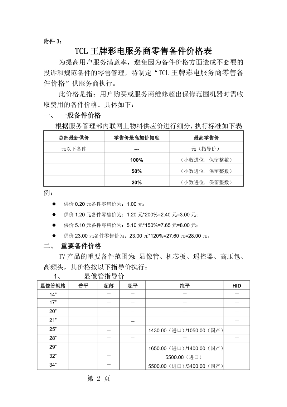 TCL王牌彩电服务商维修用备件价格表(3页).doc_第2页