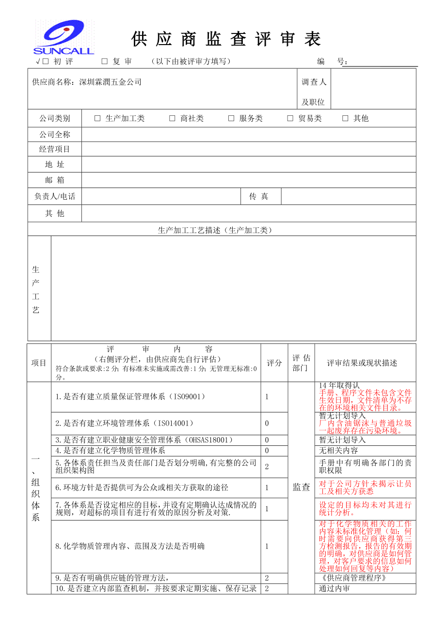 供应商监查评审表.docx_第1页