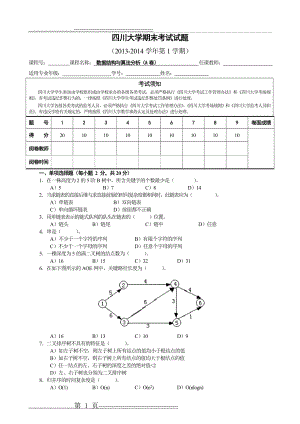 四川大学计算机学院数据结构与算法分析期末试题(2012级A)(2页).doc