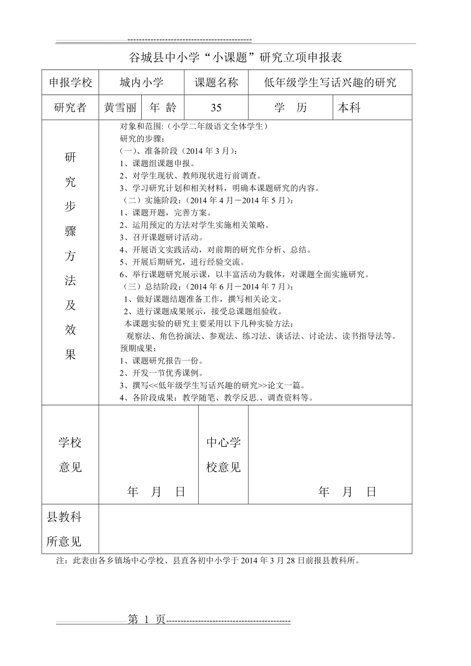 小学语文小课题立项申报表(1页).doc_第1页