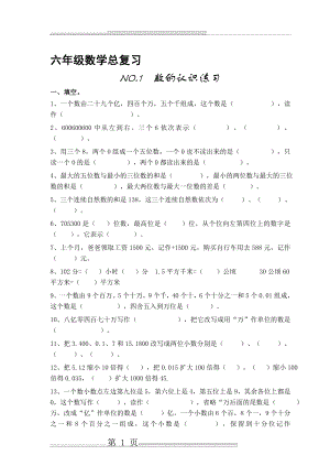 小学六年级数学总复习题库(分类)(25页).doc