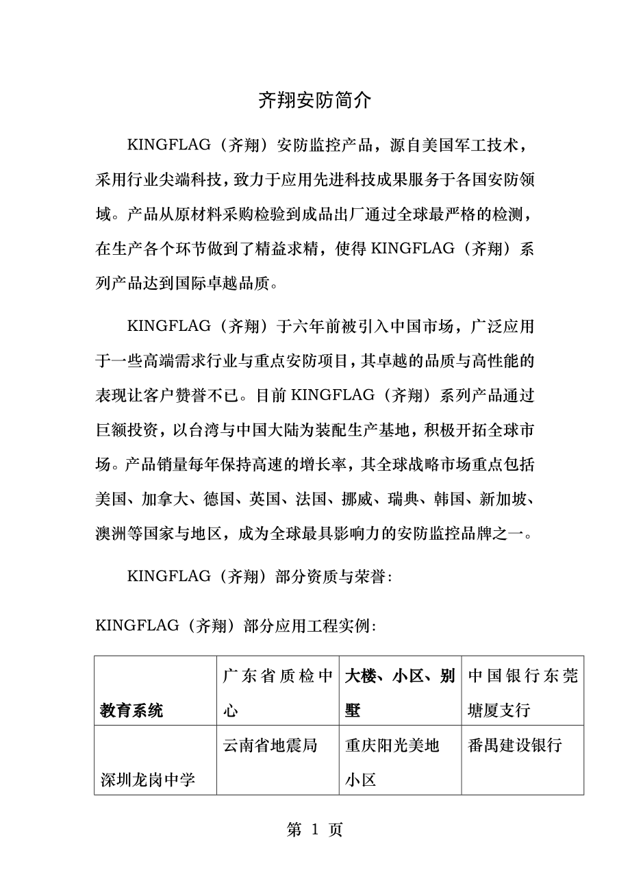齐翔安防监控品牌资料.docx_第1页