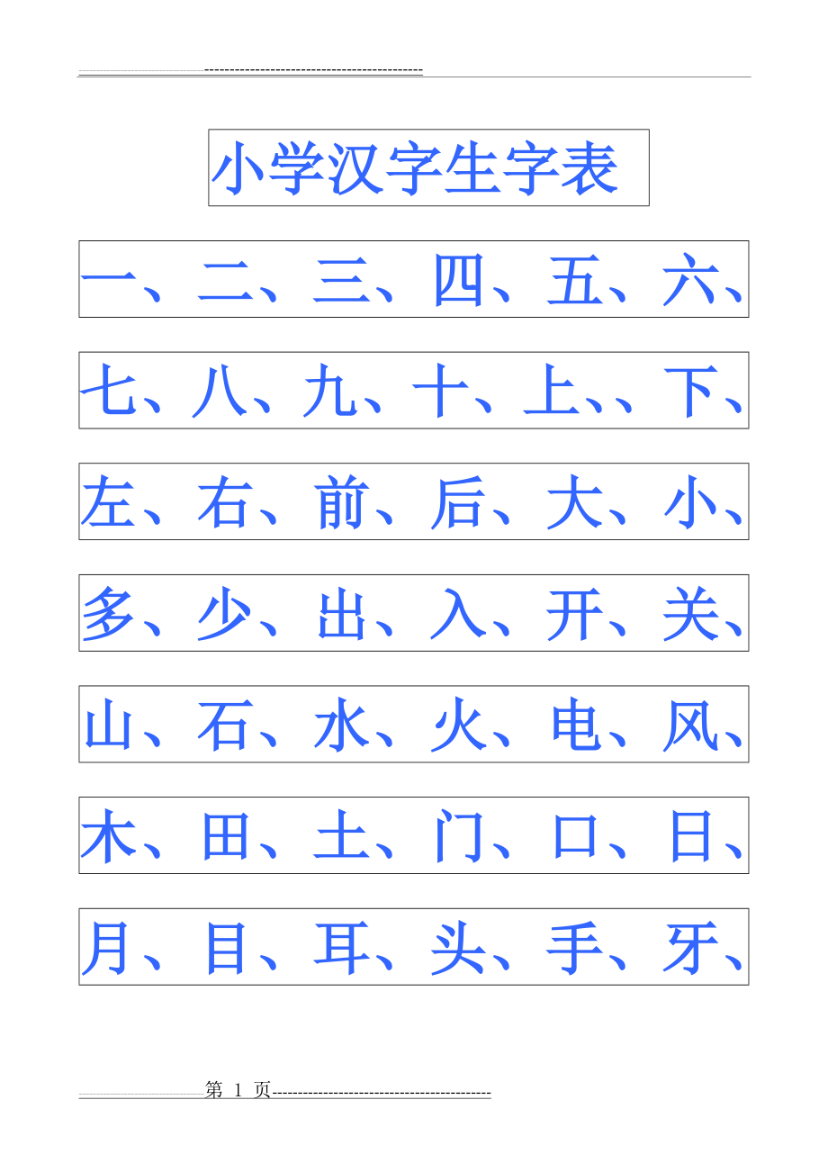 小学幼儿园常用汉字生字表(68页).doc_第1页
