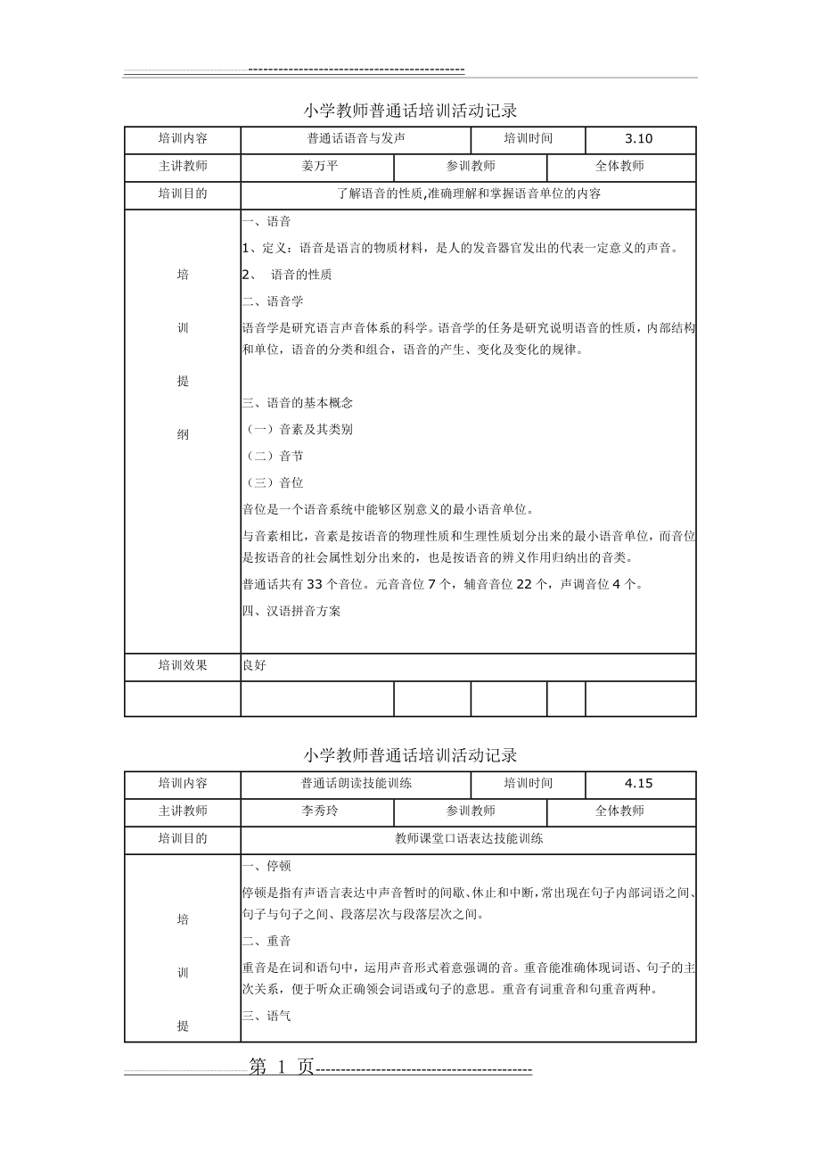 普通话培训记录(8页).doc_第1页