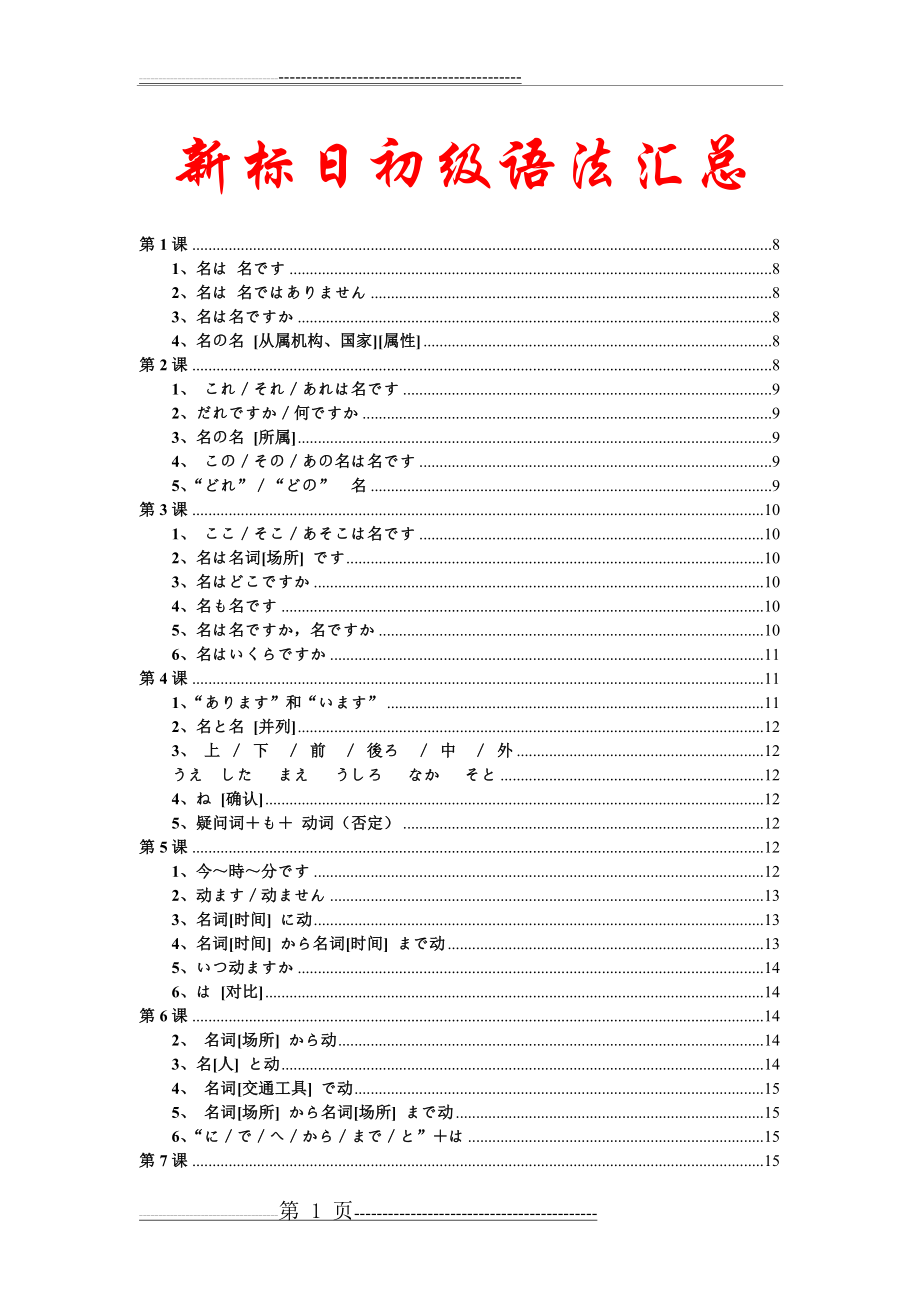 新标日初级语法汇总(72页).doc_第1页