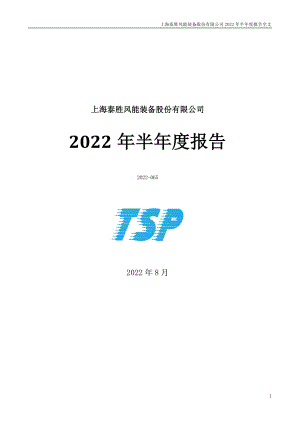 泰胜风能：2022年半年度报告.PDF
