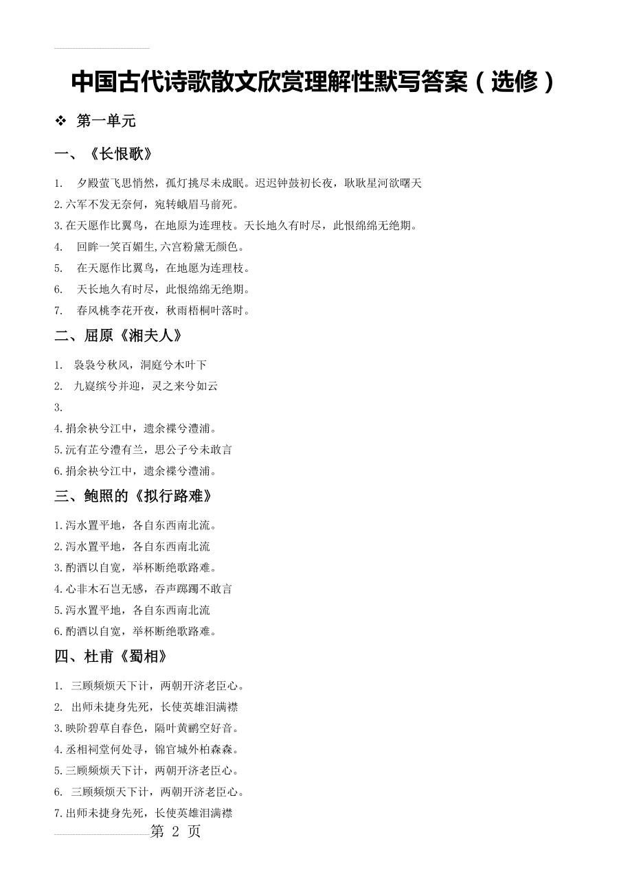 中国古代诗歌散文欣赏理解性默写答案(选修)(9页).doc_第2页