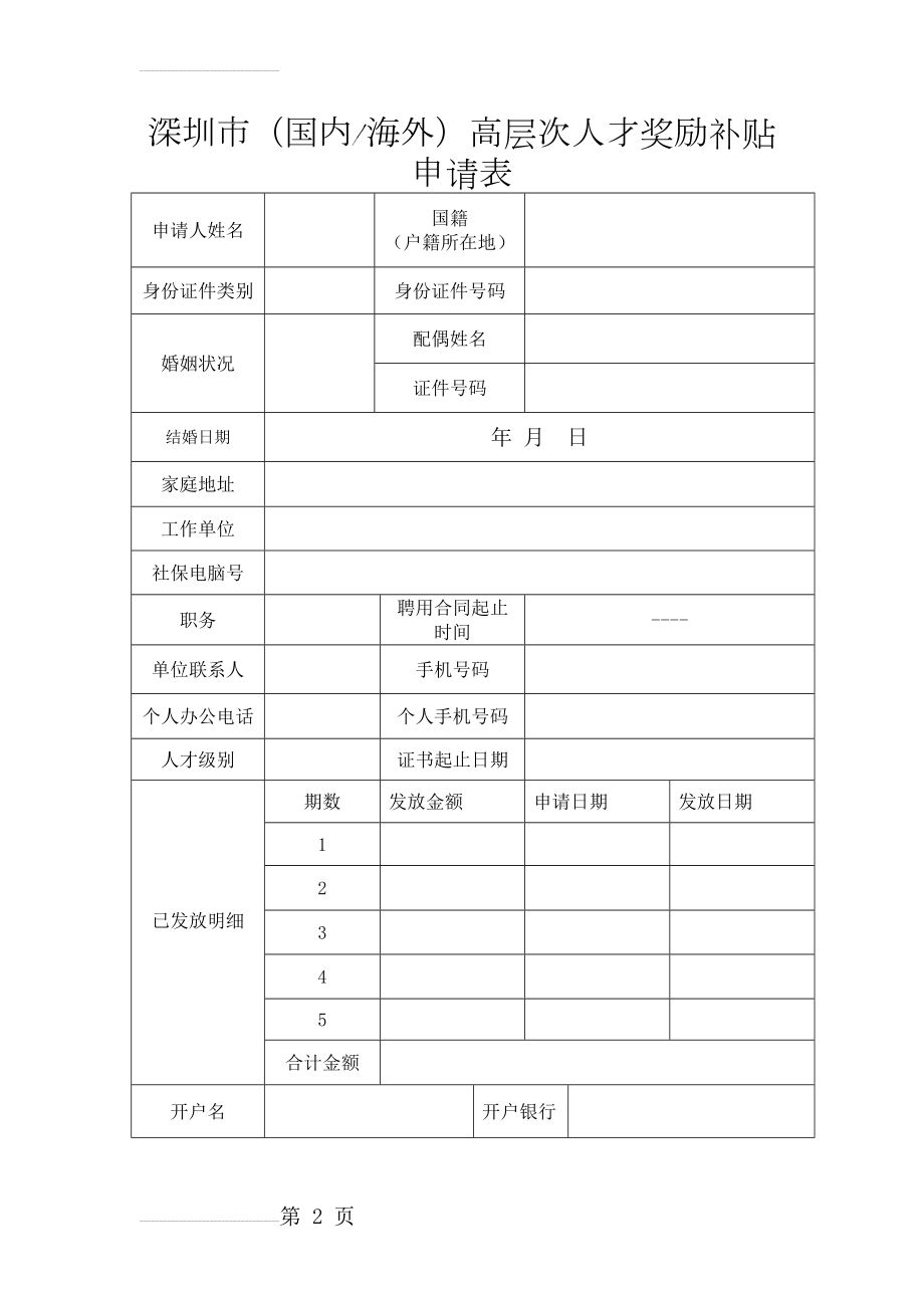 深圳市高层次人才奖励补贴申请表(4页).doc_第2页