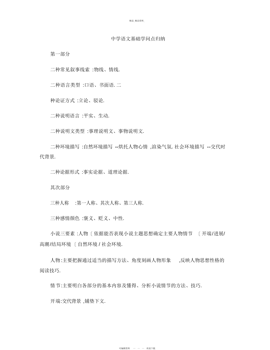 2022年初中语文基础知识点归纳总结.docx_第1页