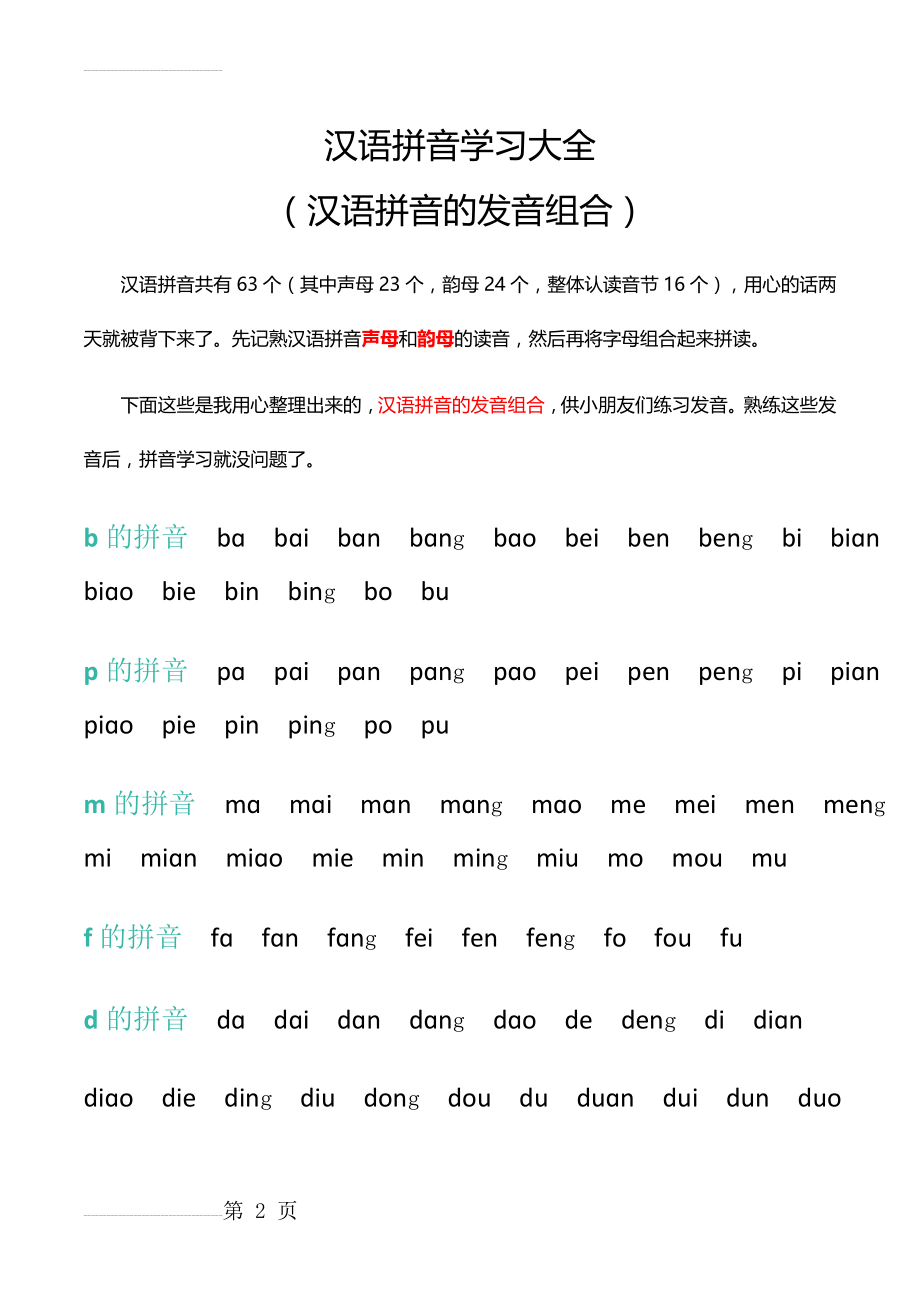 汉语拼音的发音组合(汉语拼音学习大全)(5页).doc_第2页