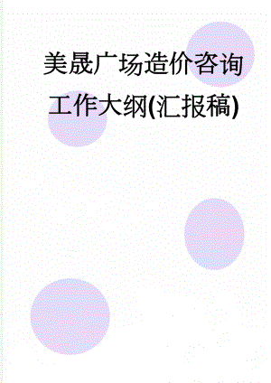 美晟广场造价咨询工作大纲(汇报稿)(31页).doc