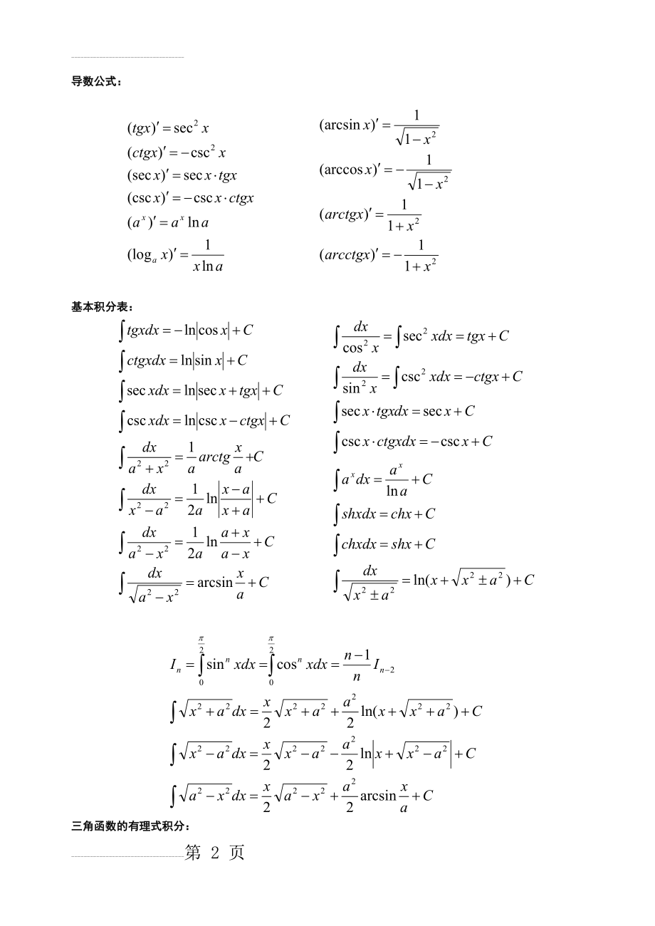 高等数学常用积分公式查询表(13页).doc_第2页