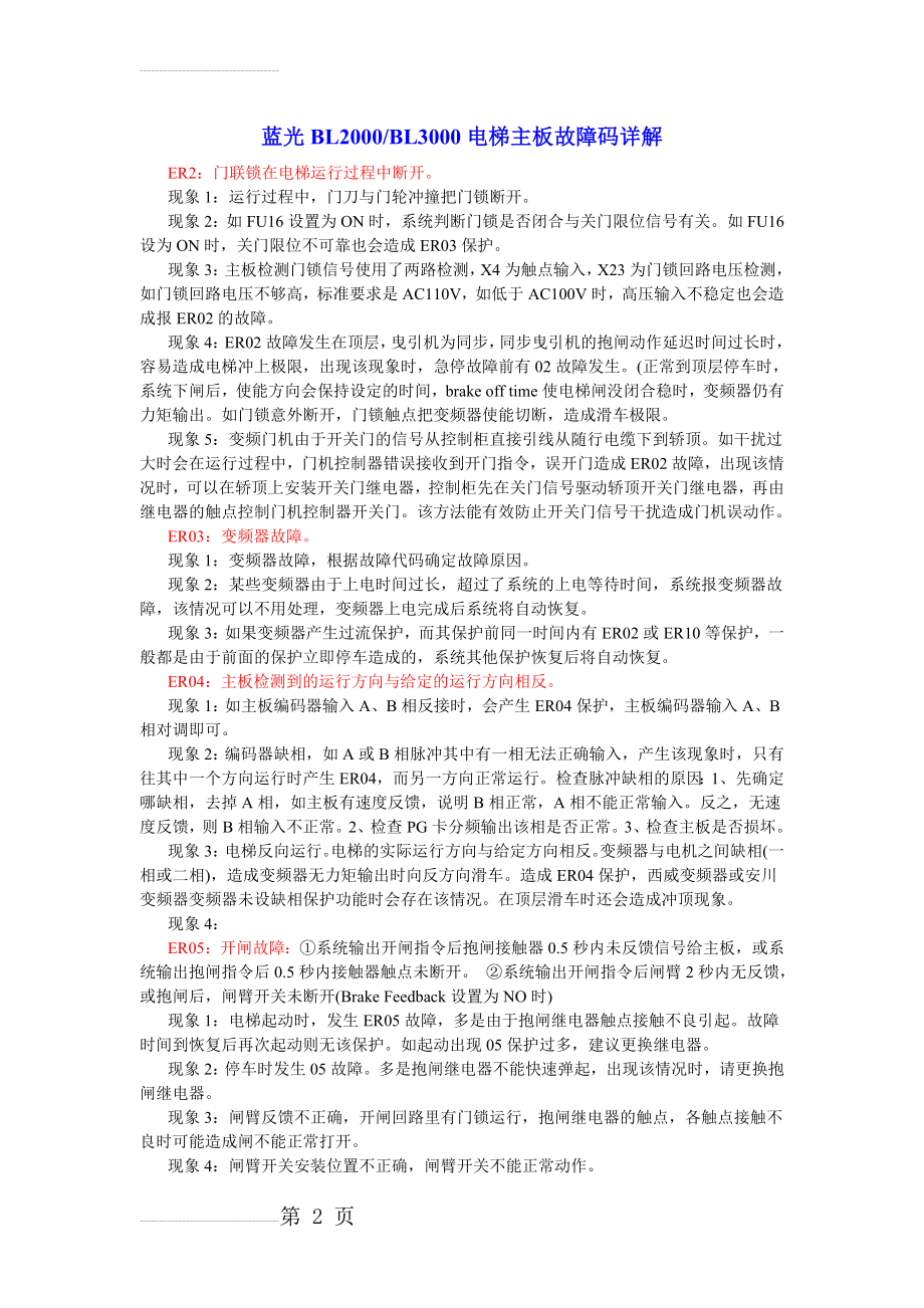 蓝光BL2000BL3000电梯主板故障码详解(5页).doc_第2页